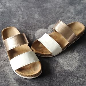 Rose gold and white sandals